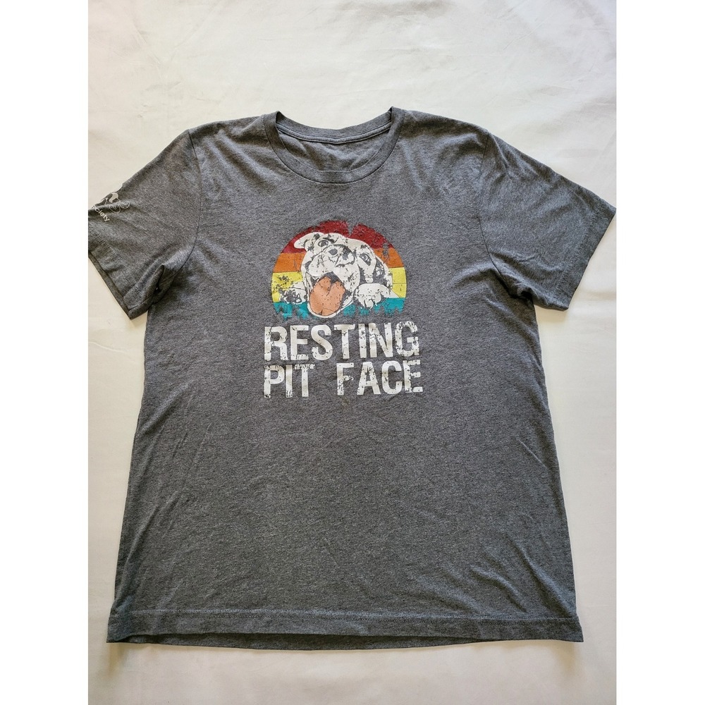Paws Humane Resting Pit Face Graphic Tee Gray Pitbull Dog Lover T-Shirt XL